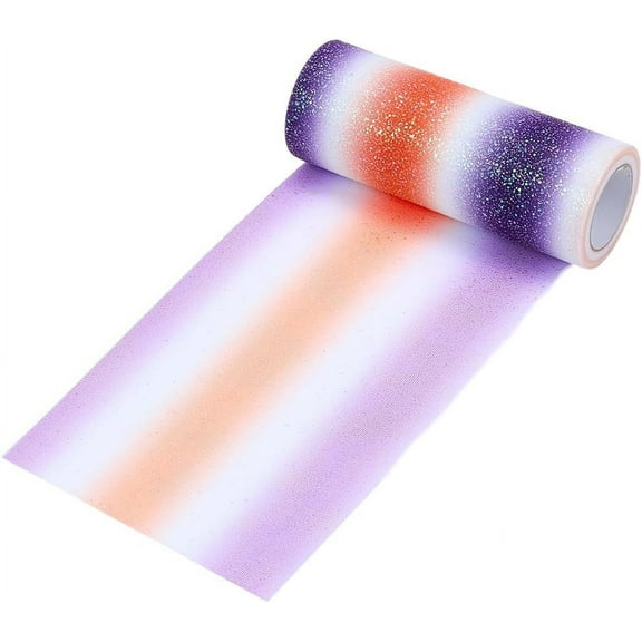 6 Inch 10 Yards Colored Glitter Tulle Rolls Colorful Gradient Netting Fabric Sheer Mesh Bulk for Sewing Making Crafts Gift Wrapping Wreaths Tutu Skirt Orange DIY