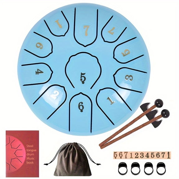 6-Inch 11-Note C Key Steel Tongue Drum & Ethereal Tambourine - Complete Starter Kit with Carry Bag, Mallets & Music Book, Portable Diatonic Scale Percussion for Beginners Yoga