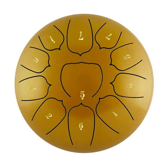 6 Inch 11 Tone Steel Tongue Drum Hand Pan Drum Drumstick Percussion Music Instrument Tambourine Drum Accessories-A,Gold