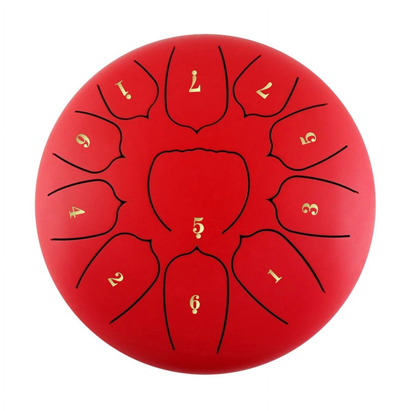 6 Inch 11 Tone Steel Tongue Drum Hand Pan Drum Drumstick Percussion Music Instrument Tambourine Drum Accessories-D,Red