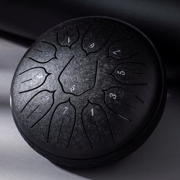 6 Inch 11-Tone Steel Tongue Drum Hand Pan Drums in Obsidian Black, Professional D-Key Percussion Musical Instrument with Drumsticks for Yoga Practice, Meditation and Ethereal Sound Therapy
