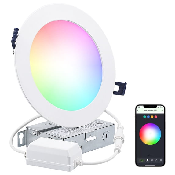 6 Inch 12W LED RGBCW Smart Recessed Lighting with J-box, Alexa/Google/Siri Compatible