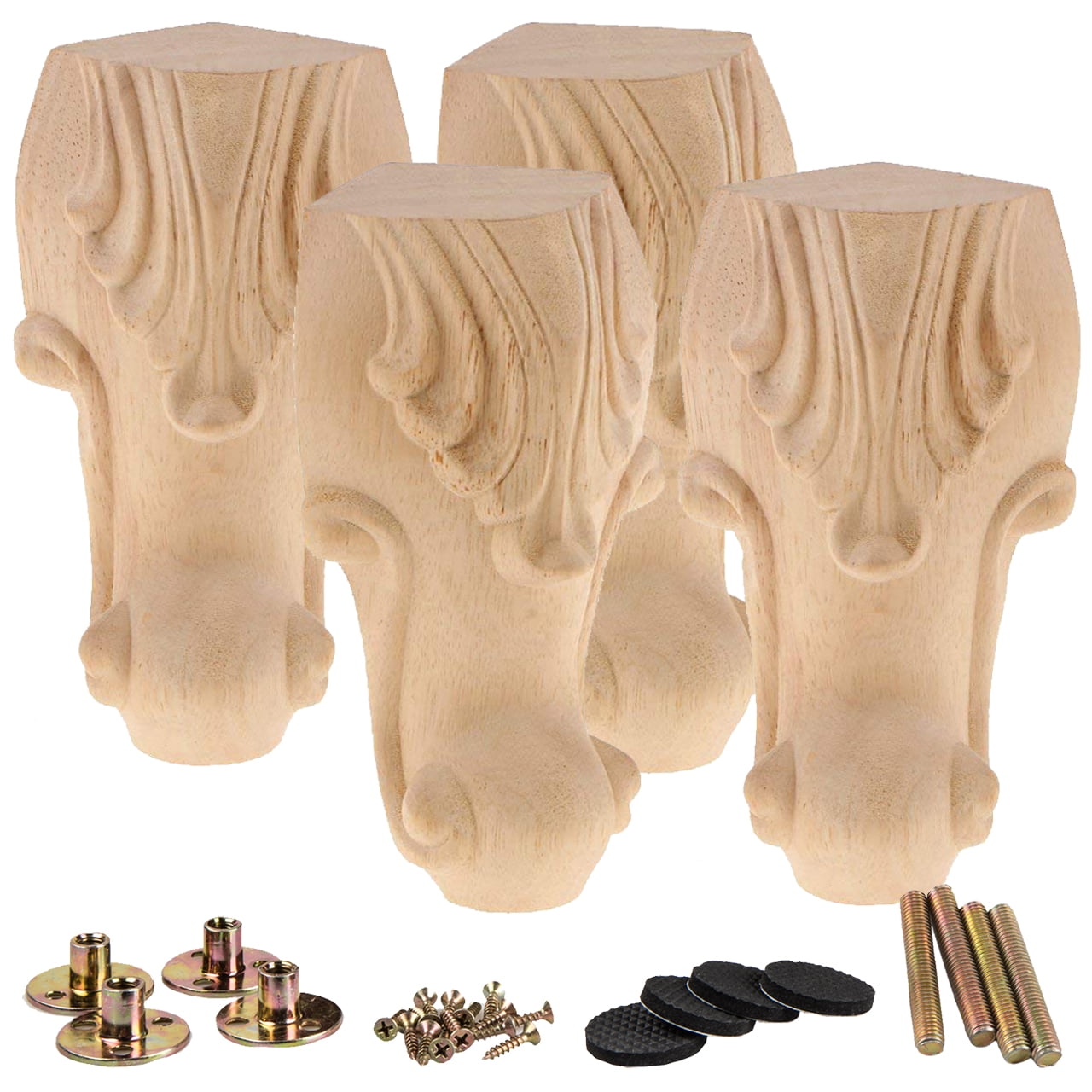Aiminjey 5-Inch Wooden Furniture Legs – Set Of 4 Solid Rubberwood, Unfinished, With Mounting Plates & Screws For Sofas, Cabinets, Ottomans & DIY