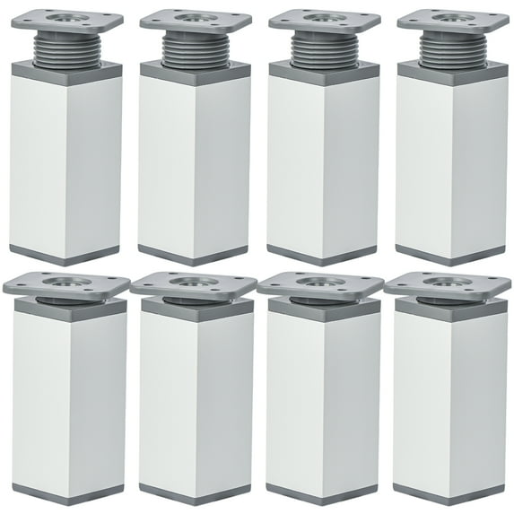 6 Inch / 15cm Adjustable Furniture Legs, Btowin VCF 8 Pcs Matte Silver Square Aluminum Alloy Furniture Support Feet, Adjustable Height 0-20mm Replacement Leg for Cabinet Table Sofa Cupboard
