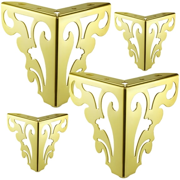 6 Inch / 15cm Metal Furniture Legs, TCHOSUZ Set of 4 Heavy Duty Iron Hollow Out Sofa Legs with Screws, Furniture Replacement Feets for DIY Cabinet Cupboard Table Couch Nightstand Dresser Gold