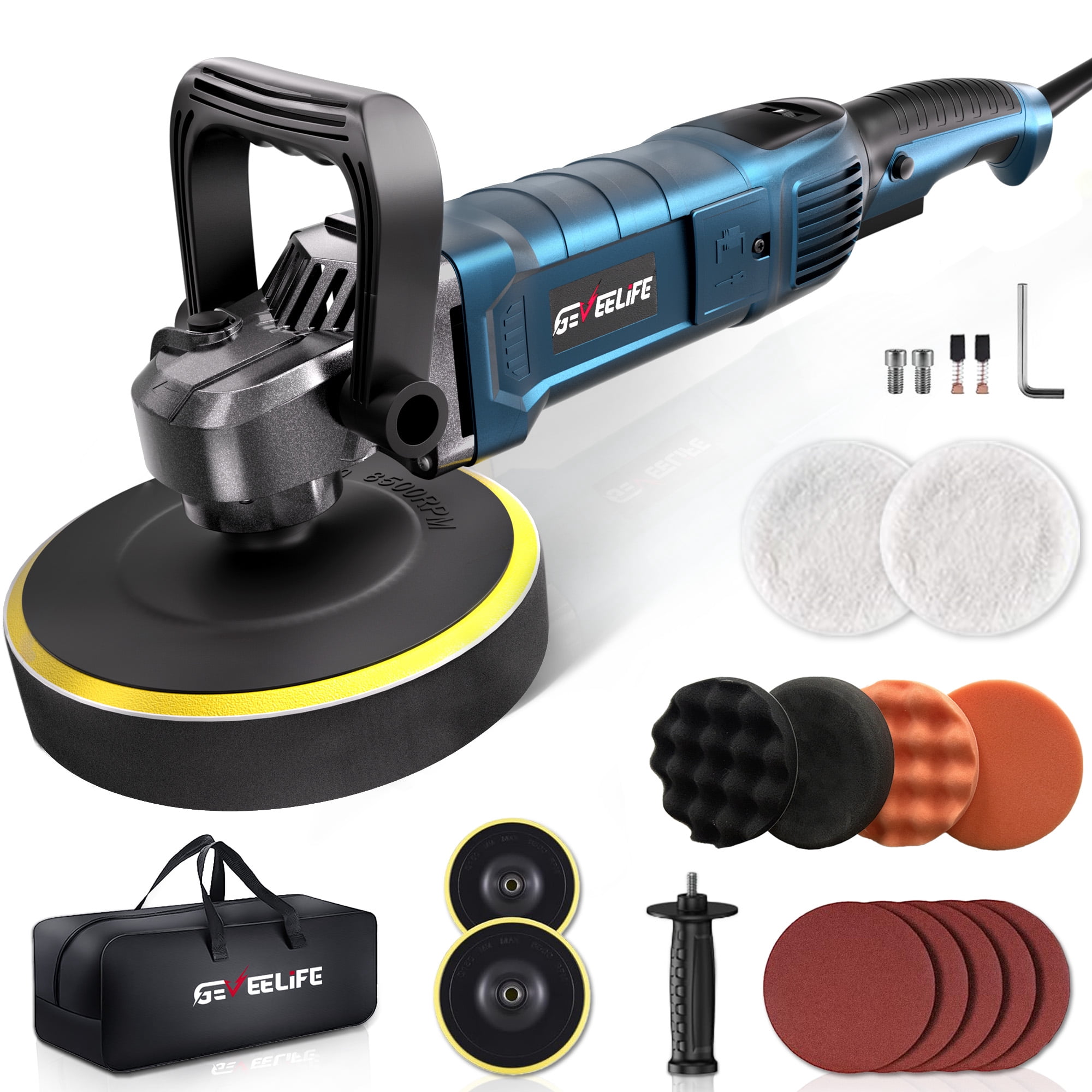 6 Inch 1600W Rotary Car Buffer Polisher, 7 Variable Speed 1000-3500 RPM Electric Polisher Waxer with Detachable Handle for Car Boat Sanding Polishing Waxing
