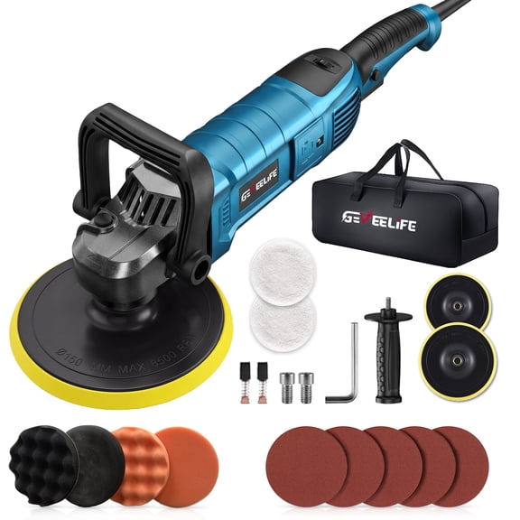 6 Inch 1600W Rotary Car Buffer Polisher, 7 Variable Speed 1000-3500 RPM Electric Polisher Waxer with Detachable Handle for Car Boat Sanding Polishing Waxing