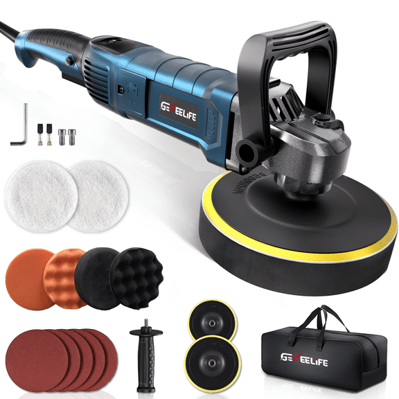 6 Inch 1600W Rotary Car Buffer Polisher, 7 Variable Speed 1000-3500 RPM Electric Polisher Waxer with Detachable Handle for Car Boat Sanding Polishing Waxing