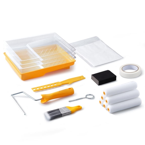 VOOMEY 6 inch 17 pcs Foam Roller Set, Angle Brush, Tray with Disposable Liners, Multipurpose Kit for Walls, Cabinets and Trims
