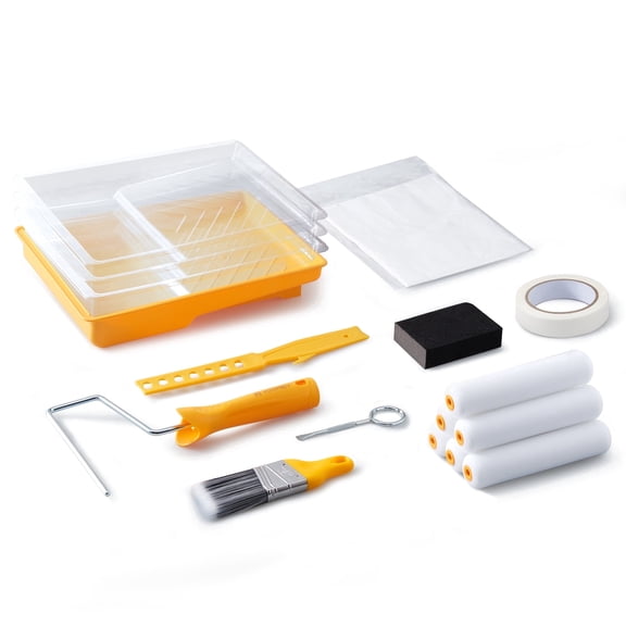 VOOMEY 6 inch 17 pcs Foam Roller Set, Angle Brush, Tray with Disposable Liners, Multipurpose Kit for Walls, Cabinets and Trims