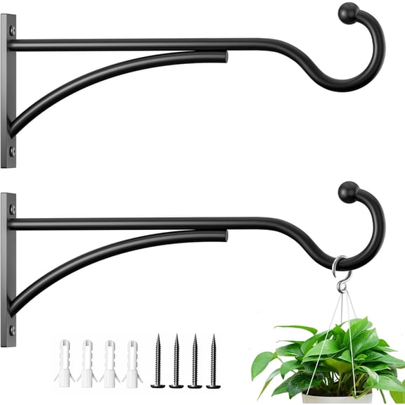 6 Inch 2 Pack Heavy Duty Plant Hangers Outdoor, Metal Plant Brackets for Hanging Baskets, Plant Wall Hooks for Bird Feeders, Wind Chimes & Lanterns, Premium Metal Hooks Matte Black, 30lbs Capacity
