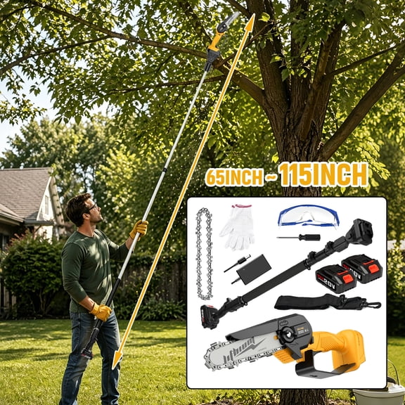 6 Inch 2-in-1 Yellow Cordless Pole Saw with Dual Battery Packs