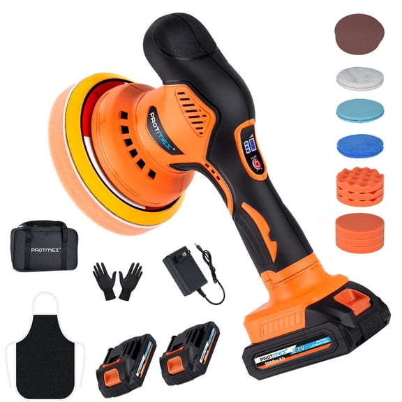 6 Inch 21V Cordless Car Buffer Polisher 6 Speed Eccentric Orbital Polisher Dual 2000mAh Batteries 18 Pcs Auto Detailing Kit