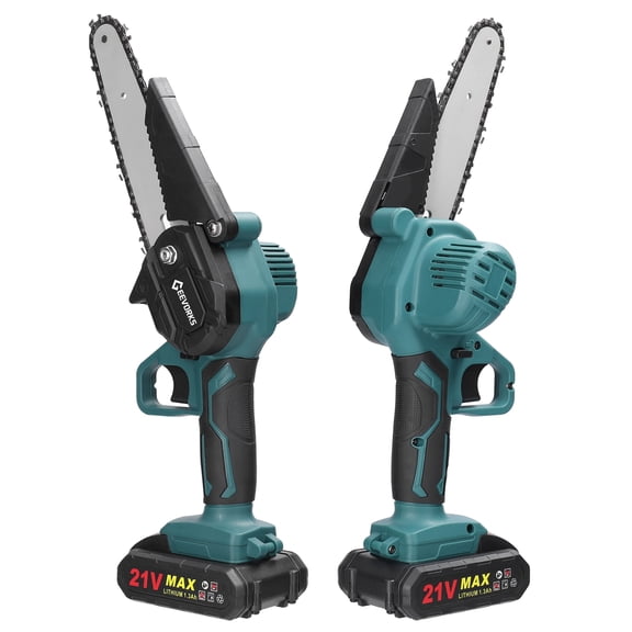 6-Inch 21V Cordless Mini Chainsaw, Rechargeable Small Handheld Electric Pruning Saw / 15.2-cm 21-Volt Battery Powered Wooden Splitting Chain Saws with 2 Batteries and Charger