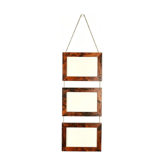 6 Inch 3-Picture Wooden Frame Multi Photo Display Stand Rope Wall Mounted Picture Organizer Hanging Room Decor Brown