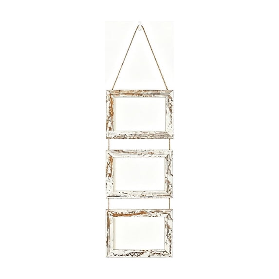 6 Inch 3-Picture Wooden Frame Multi Photo Display Stand Rope Wall Mounted Picture Organizer Hanging Room Decor White