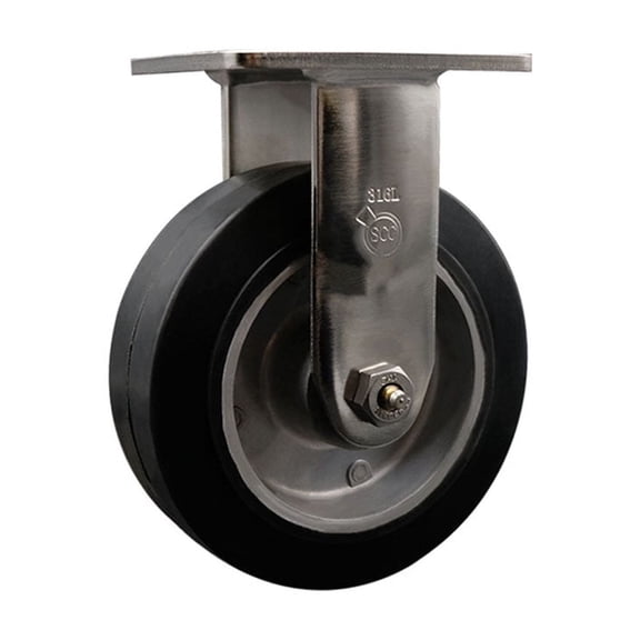 6 Inch 316 Stainless Rubber on Aluminum Wheel Rigid Caster with Roller Bearing