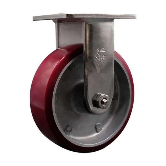 6 Inch 316 Stainless Steel Poly on Aluminum Wheel Rigid Caster w/Roller Bearing