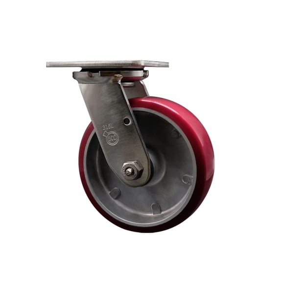 6 Inch 316 Stainless Steel Poly on Aluminum Wheel Swivel Caster w/Roller Bearing
