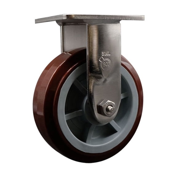6 Inch 316 Stainless Steel Polyurethane Wheel Rigid Caster with Ball Bearing SCC