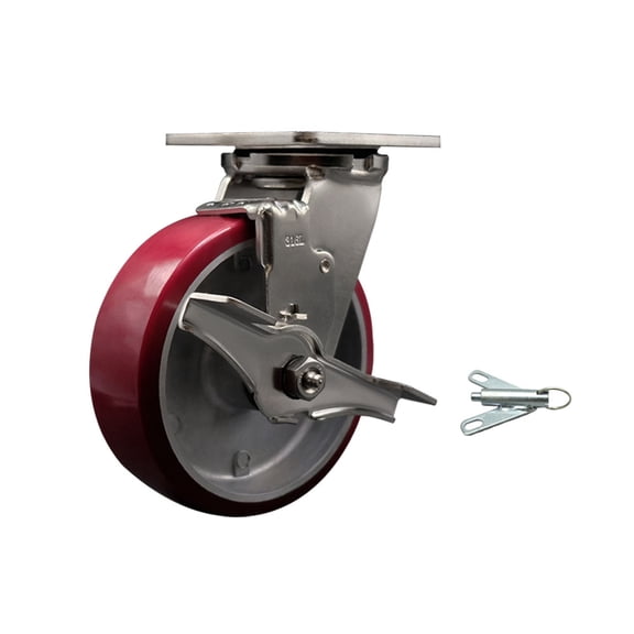 6 Inch 316SS Poly on Aluminum Caster with Delrin Bearing & Brake/Swivel Lock SCC