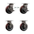 thumbnail image 1 of 6 Inch 316SS Polyurethane Caster Set with 2 Brakes/Swivel Locks 2 Rigid SCC, 1 of 2