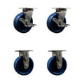 thumbnail image 1 of 6 Inch 316SS Solid Poly Caster Set with Roller Bearings 2 Brakes 2 Rigid SCC, 1 of 2