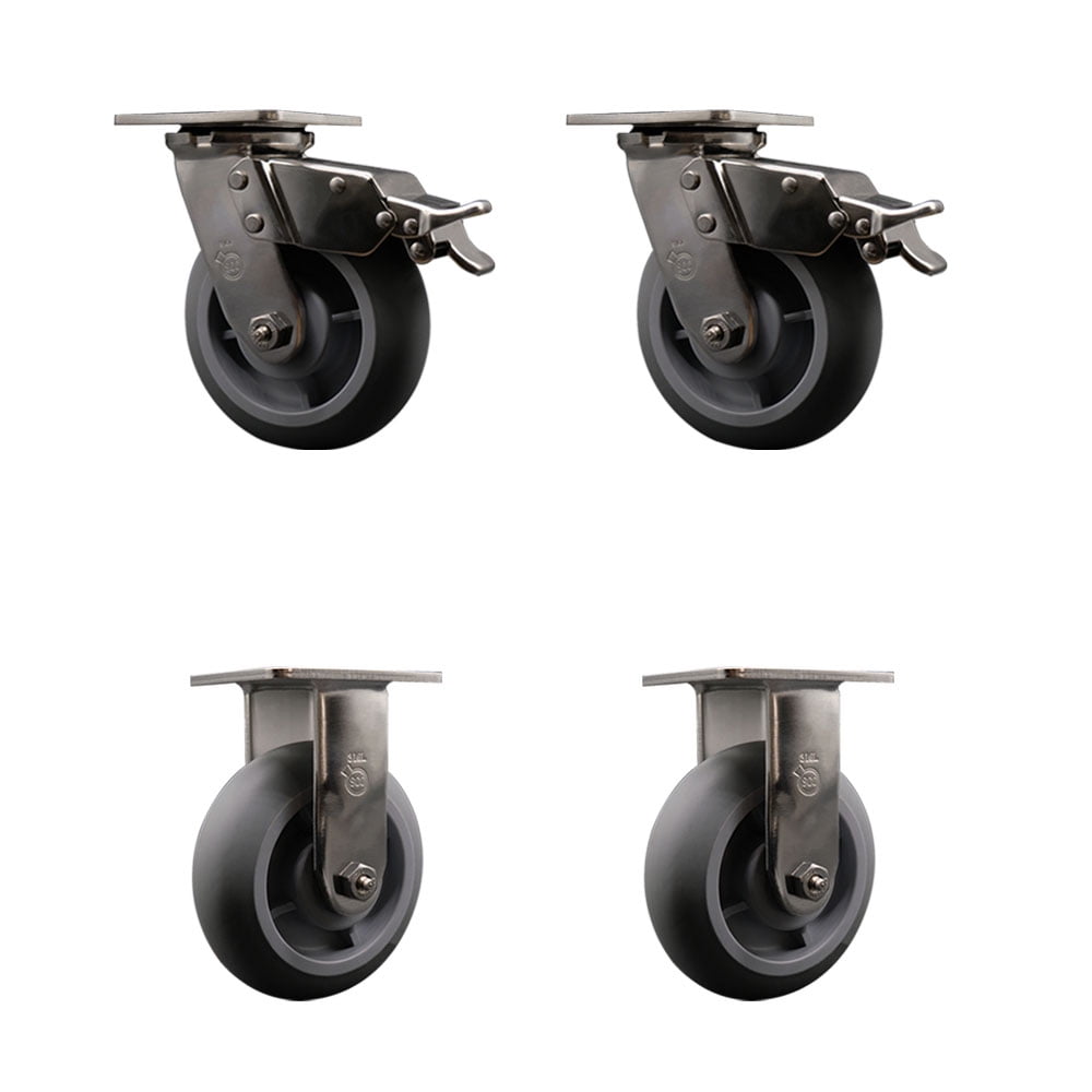 6 Inch 316SS Thermo Donut Tread Caster Set with Roller Bearings 2 ...