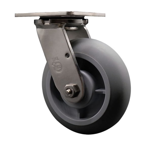 6 Inch 316SS Thermo Rubber Donut Tread Wheel Swivel Caster with Roller Bearing