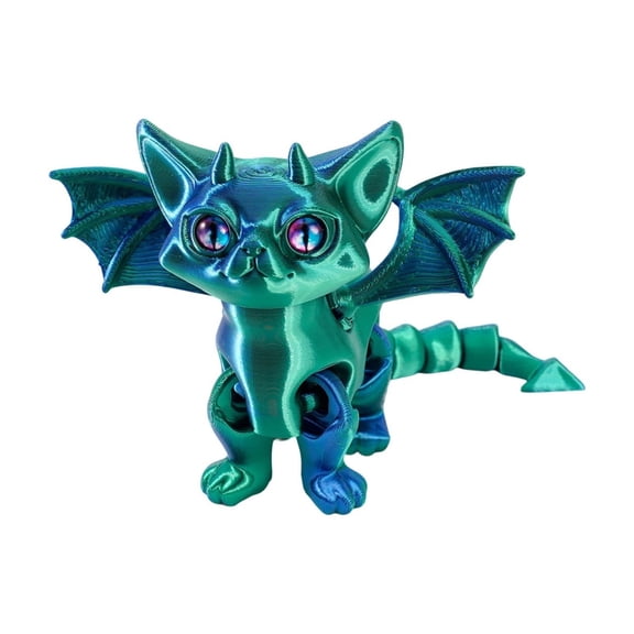 6 Inch 3D Printed Angel Demon Cat Articulated Joint Toy for Anxiety Relief Cute Desktop Ornament and Decompression Figurine Blue and Green