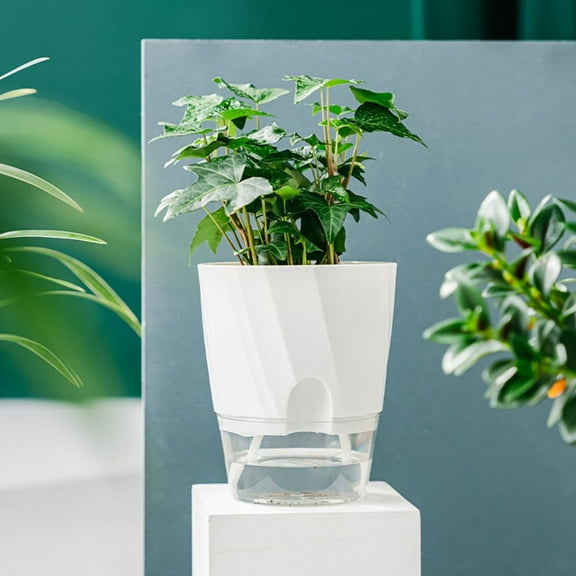 6 Inch 4 Inch Self Watering Planter, White Terracotta Clay Pots with Glass Reservoir for Indoor Plants, Herbs, Flowers White Large