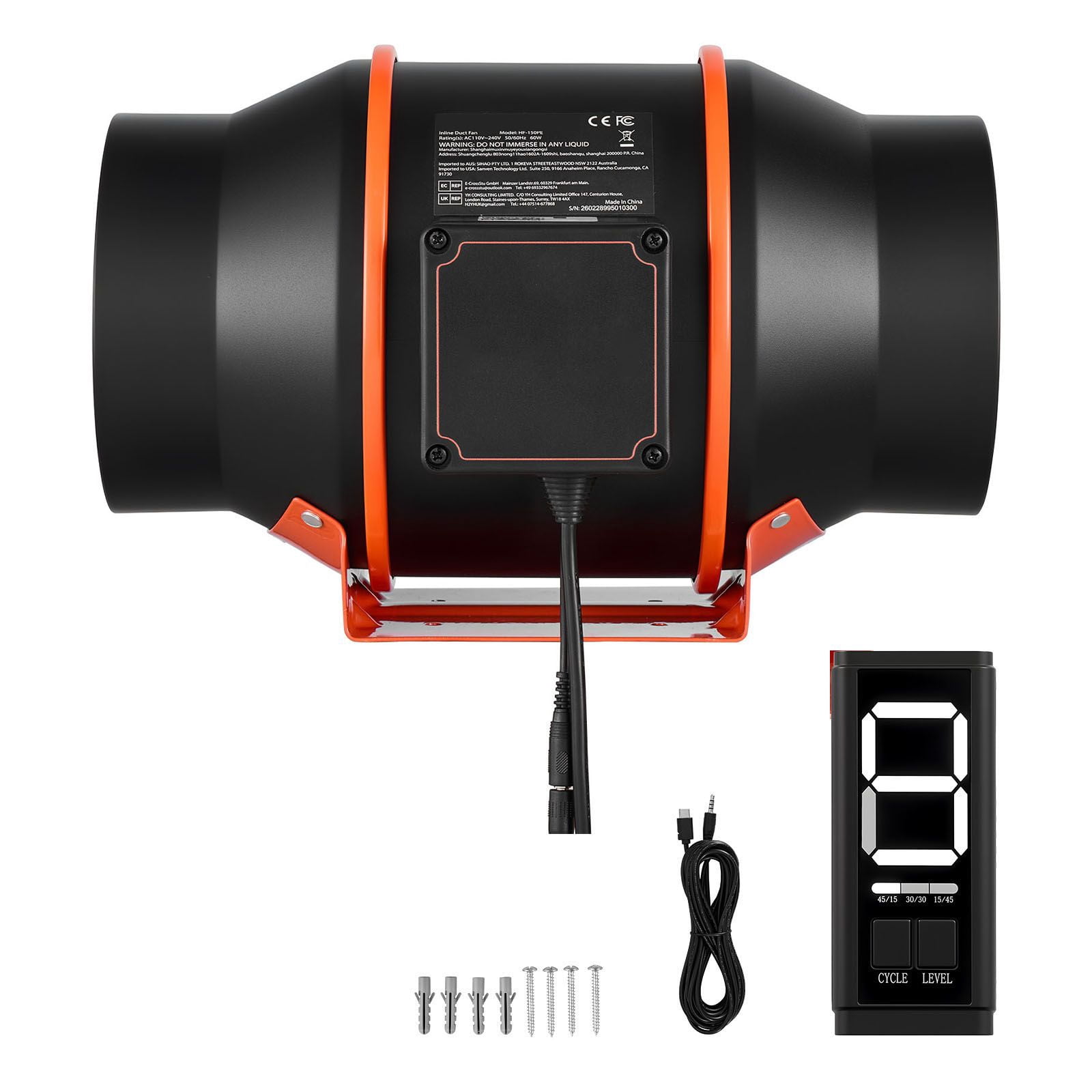 6 Inch 402 CFM Smart Inline Duct Fan, EC Motor with 3-Speed Circulation & 10-Speed PWM Controller, Timer-Controlled, for Grow Tent, Indoor Gardening & Hydroponics