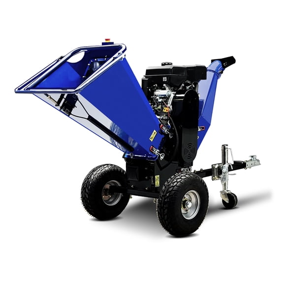 6-Inch 420cc 15HP Gas Powered Wood Chipper, E-Start, Leaf Branch Shredder Mulcher with 2" Coupler Tow Hitch, Jockey Wheel, Towable Wood Chipper Shredder