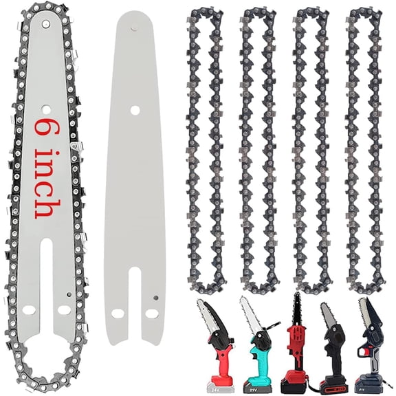 6 Inch 5 Pieces Mini Chainsaw Chain with 2 Pcs Replacement Saw Chain Bar,Replacement Chains for Cordless Electric Portable Mini Chainsaw,Mini Cordless Electric Chainsaw Chain for Wood Branch Cutting
