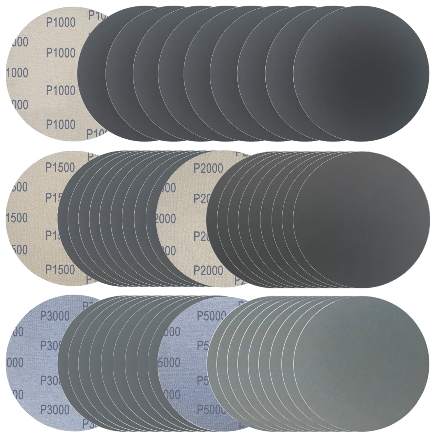 6 Inch 50 Pcs Wet Dry Sanding Discs Hook and Loop 1000 1500 2000 3000 5000 Assorted Grit Waterproof Sandpaper Silicon Carbide for Random Orbital Sander Automotive Wood Metal Polishing &