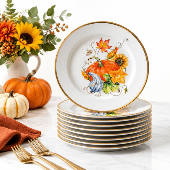 6 Inch 6 Fall Pumpkin Appetizer Plates Set Decoration
