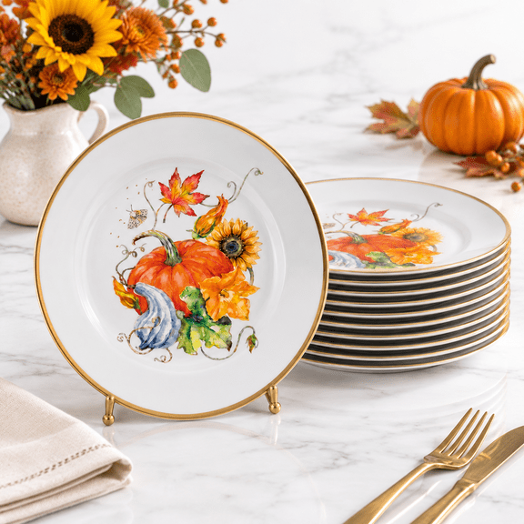 6 Inch 6 Fall Pumpkin Appetizer Plates Set Decoration