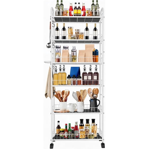 6 Inch 6 Tier Slim Rolling Storage Cart with Wheels and Handle