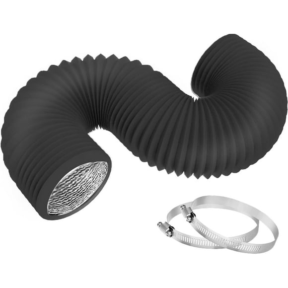 6 Inch 8 Feet Dryer Vent Hose,Flexible Insulated Air Ducting,Vent Hose PVC Aluminum Foil with 2 Clamps for HVAC Ventilation(Black)1