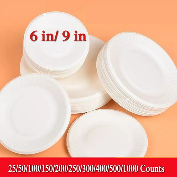 6 -Inch/9-Inch Paper Plates Uncoated, Disposable Plates Paper Plate Bulk, White