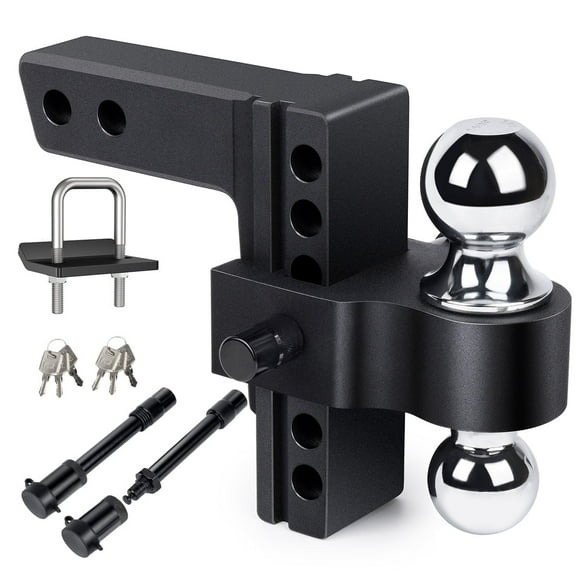 Adjustable Trailer 6 inch Drop Hitch Ball Mount,12500lbs GTW Fits 2 inch Receiver,Aluminum Tow 2" & 2-5/16" Balls Hitches with 2 Anti-Theft Pins Locks