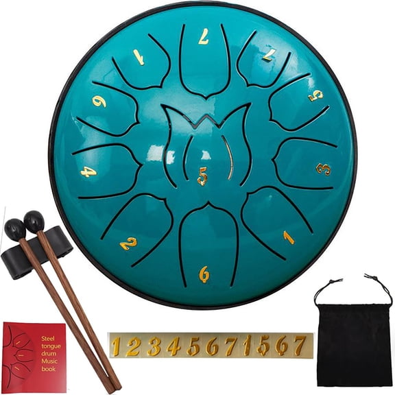 6-Inch Alloy Steel Tongue Drum with 11 Notes in C Key, Handpan Percussion Instrument for Meditation, Yoga, Music Therapy Includes Mallets, Picks, Travel Bag & Music Book