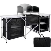 6 Inch Aluminum Portable Fold-Up Camping Kitchen with Windscreen and 5 Enclosed Cupboards, Cook Station, for BBQ, Camping, Picnic, Backyard