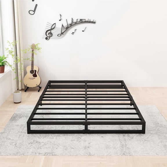 6 Inch Bed Frame Queen Size Heavy Duty Steel Slat Support Metal Platform Queen Bed Frame No Box Spring Needed, Easy Assembly, Black