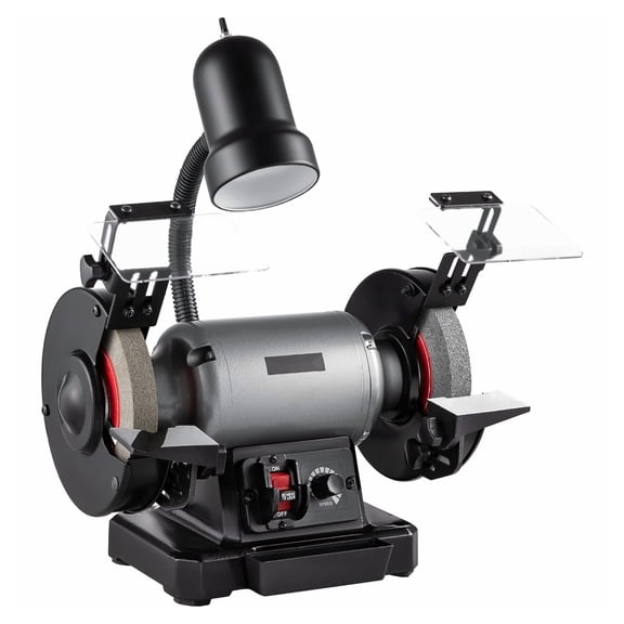 6 Inch Bench Grinder - 250W Variable Speed 3400 RPM, 36/60 Grit Wheels, Work Light, Sharpening & Smoothing Tools