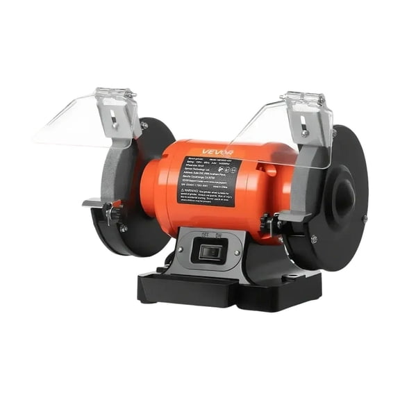 6 Inch Bench Grinder 3450 RPM - 450W Single Speed Grinding Machine with 36/60 Grit Wheels & Adjustable Eye Shield for Sharpening Metal Tools