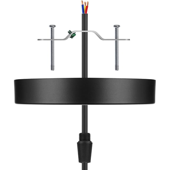 6 Inch Black Ceiling Lighting Canopy Kit Ceiling Plate Cover 3 Holes for Pendant Light and Chandelier with All Hardware Includes Loop, Cross Bar and Mounting Screws