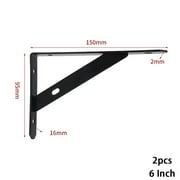 6 Inch Black Metal Shelf Brackets L Shape Corner Brace 2 Pack Heavy Duty Cold Rolled Steel Right Angle Support for Bookcases, Kitchen, Living Room