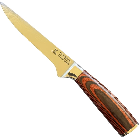 6-Inch Boning Knife, Laser Damascus Stainless Steel Blade, Sharp Deboning Knife for Meat & Poultry, Professional Kitchen Knife