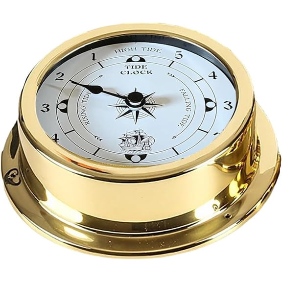6 Inch Brass Nautical Tide Wall Clock, Silent Quartz Movement Tide Predictor for Home, Boat and Beach Decor